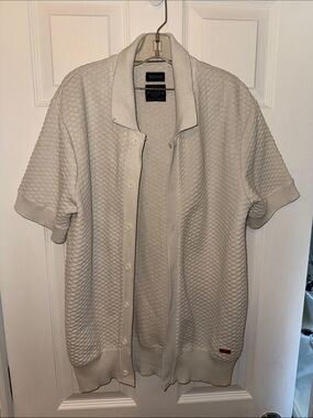 Textured Short-Sleeve Knit Cardigan - Cream